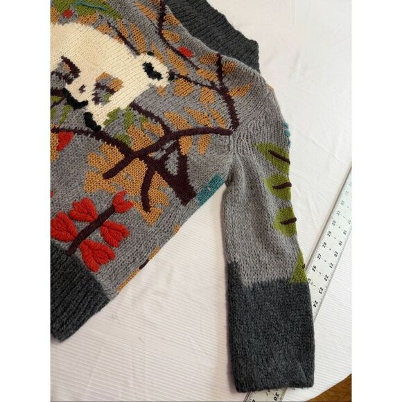 Leifsdottir Anthropologie Embroidered Monkey Jungle Sweater Cardigan Size Medium - Picture 9 of 13